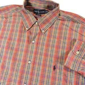 Polo Ralph Lauren Mens Button Down Shirt BLAIRE 2XL Orange Plaid Vintage